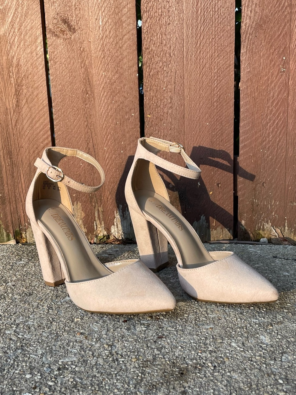 Ankle-Strap Pointed-Toe Chunky Platform Heels in Nude Beige Suede size 6.5 NWOT